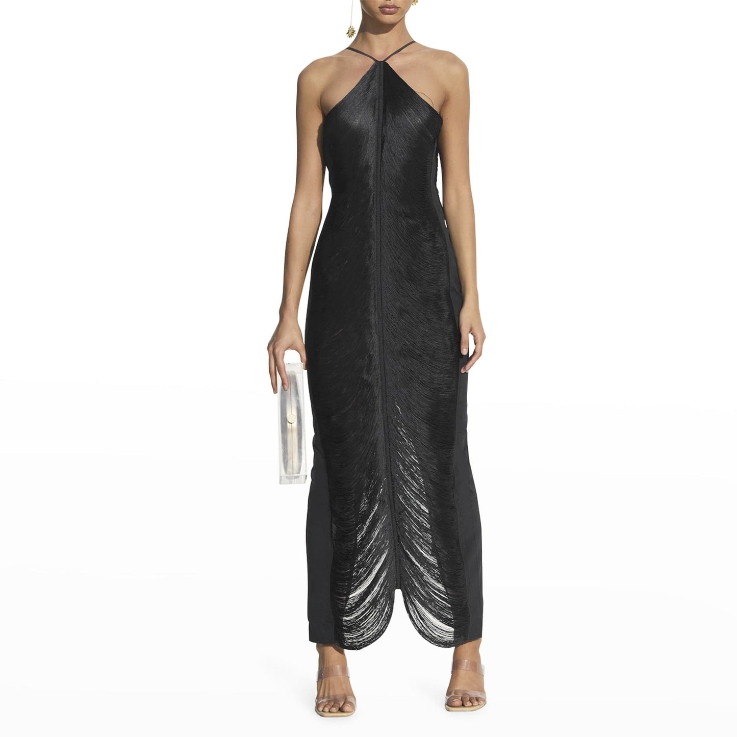 Polyester Maxi Jurk met Open Rug en Onregelmatige Zoom