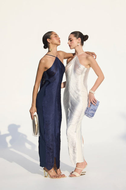 Polyester Maxi Jurk met Open Rug en Onregelmatige Zoom