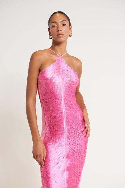 Polyester Maxi Jurk met Open Rug en Onregelmatige Zoom