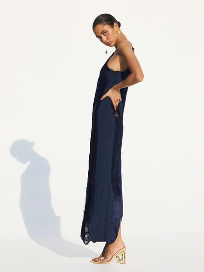 Polyester Maxi Jurk met Open Rug en Onregelmatige Zoom