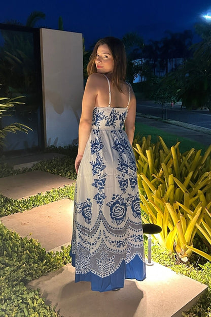 Polyester Midi Jurk met Spaghettibandjes Blauw