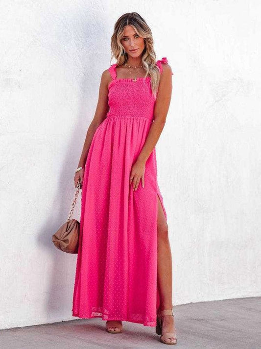 Roze Feestelijke Ibiza Stijl Maxi Jurk Met Strikjes