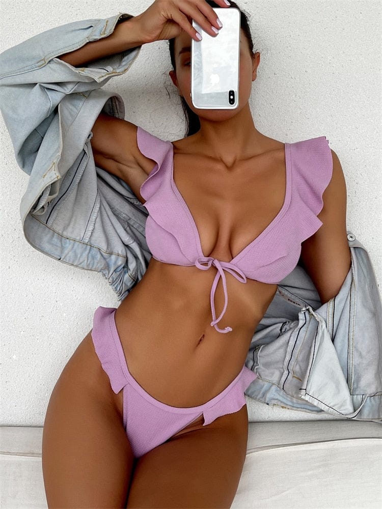 Roze Ibiza Bikini met Ruches