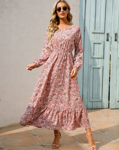 Roze Long Sleeve Maxi Jurk Met Bloemen Print