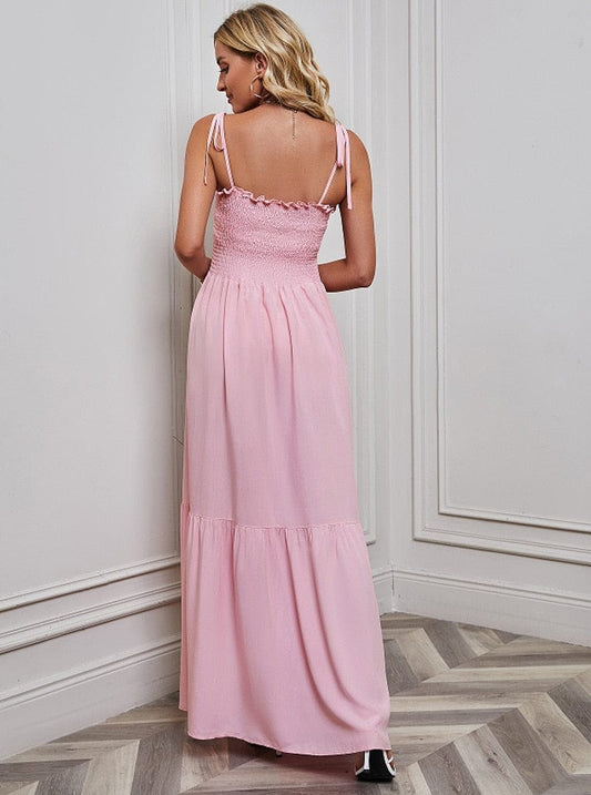 Roze Simpele Maxi Jurk Met Spaghetti Bandjes