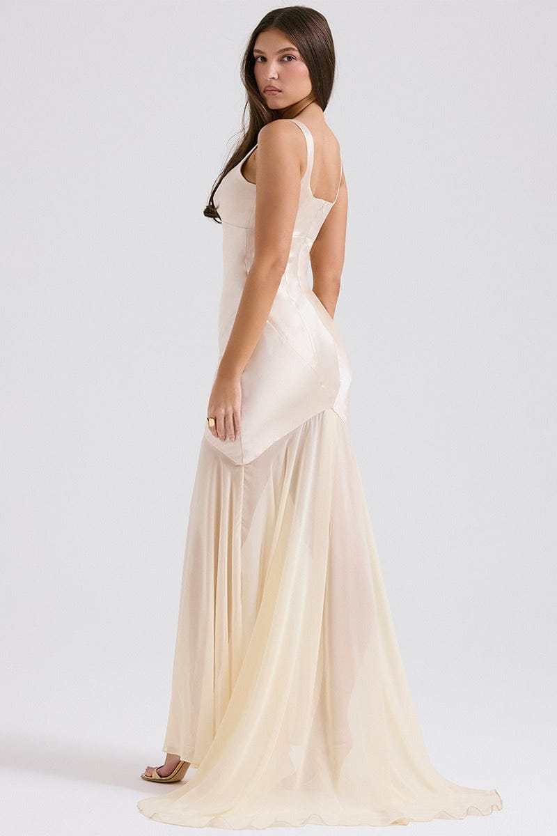Satijnen Chiffon Patchwork Cami Maxi Jurk
