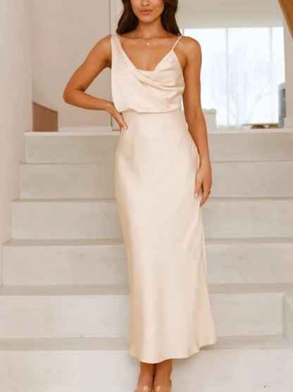 Satin Asymmetrische Midi Jurk