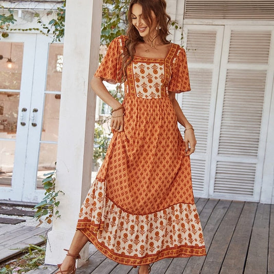 Spaanse Stijl Maxi Jurk Oranje