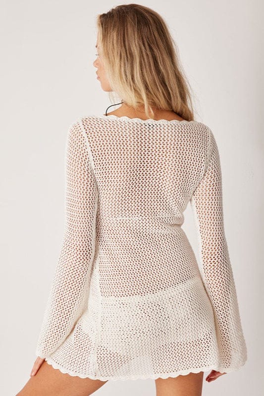 V-hals gebreide blouse met opengewerkt patroon en slanke pasvorm