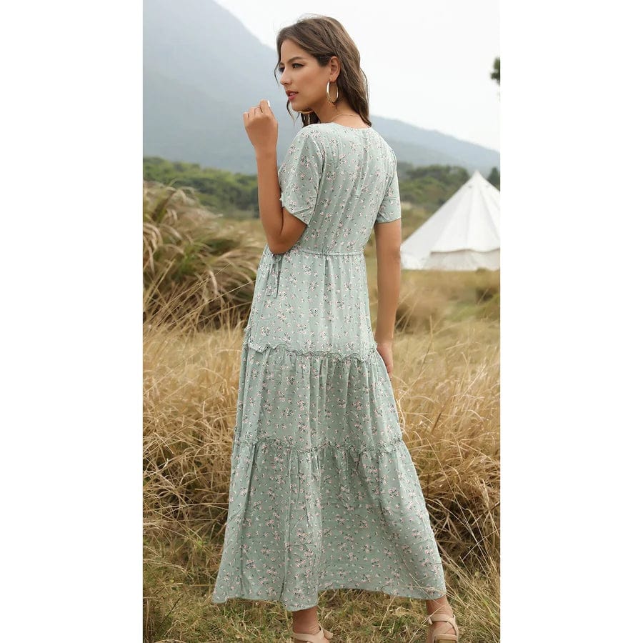 Vintage Groene Ibiza Jurk met V-hals