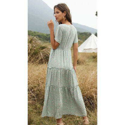 Vintage Groene Ibiza Jurk met V-hals