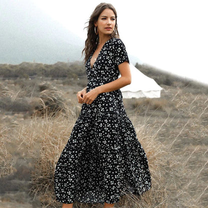Vintage Zwarte Ibiza Jurk Met V-hals