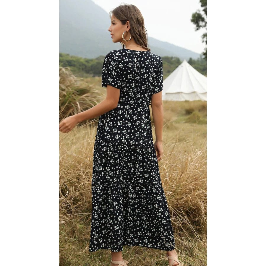 Vintage Zwarte Ibiza Jurk Met V-hals