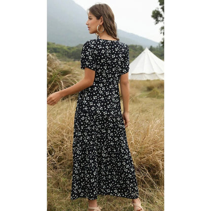 Vintage Zwarte Ibiza Jurk Met V-hals
