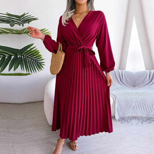 Wijn Rode Maxi Jurk Met V-hals Feestelijke Boho Stijl