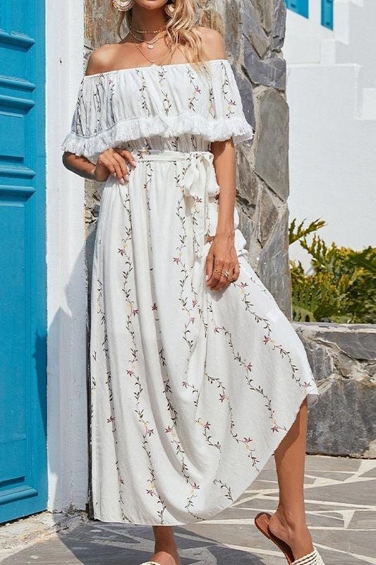 Wit Luchtige Off-shoulder Ibiza Jurk