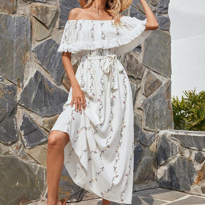 Wit Luchtige Off-shoulder Ibiza Jurk