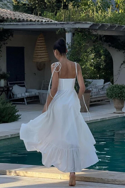 Witte enkellange jurk van vloeiende polyester