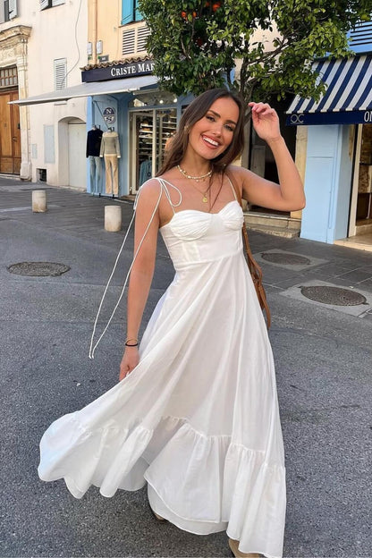 Witte enkellange jurk van vloeiende polyester