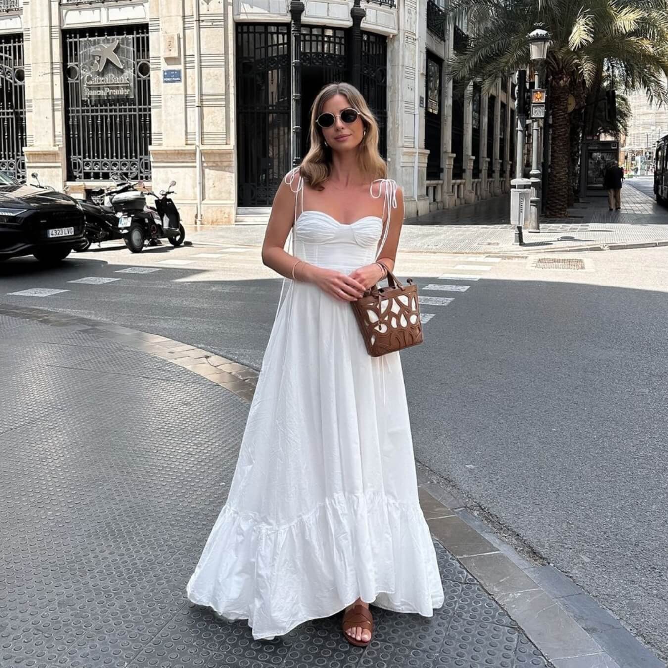 Witte enkellange jurk van vloeiende polyester