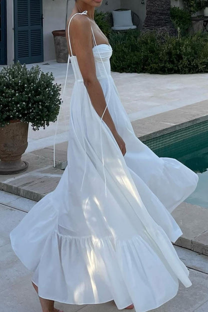 Witte enkellange jurk van vloeiende polyester