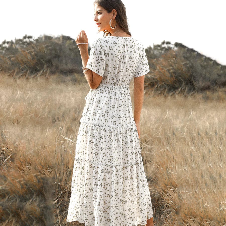 Witte Lange Zomerjurk met Print