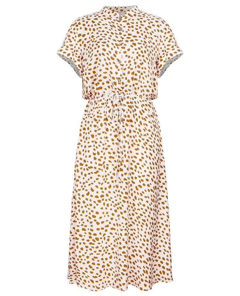 Witte Midi Jurk met Luipaardprint en V-hals