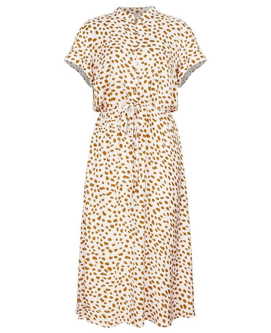 Witte Midi Jurk met Luipaardprint en V-hals