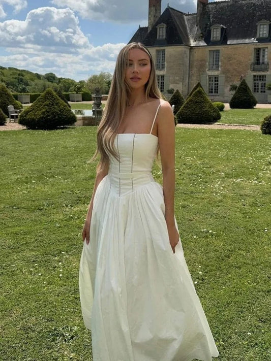 Women Elegant Patchwork Suspenders Maxi Dress Fashion Slim White Backless Sleeveless A-line Dresses Summer Lady Chic Party Robes