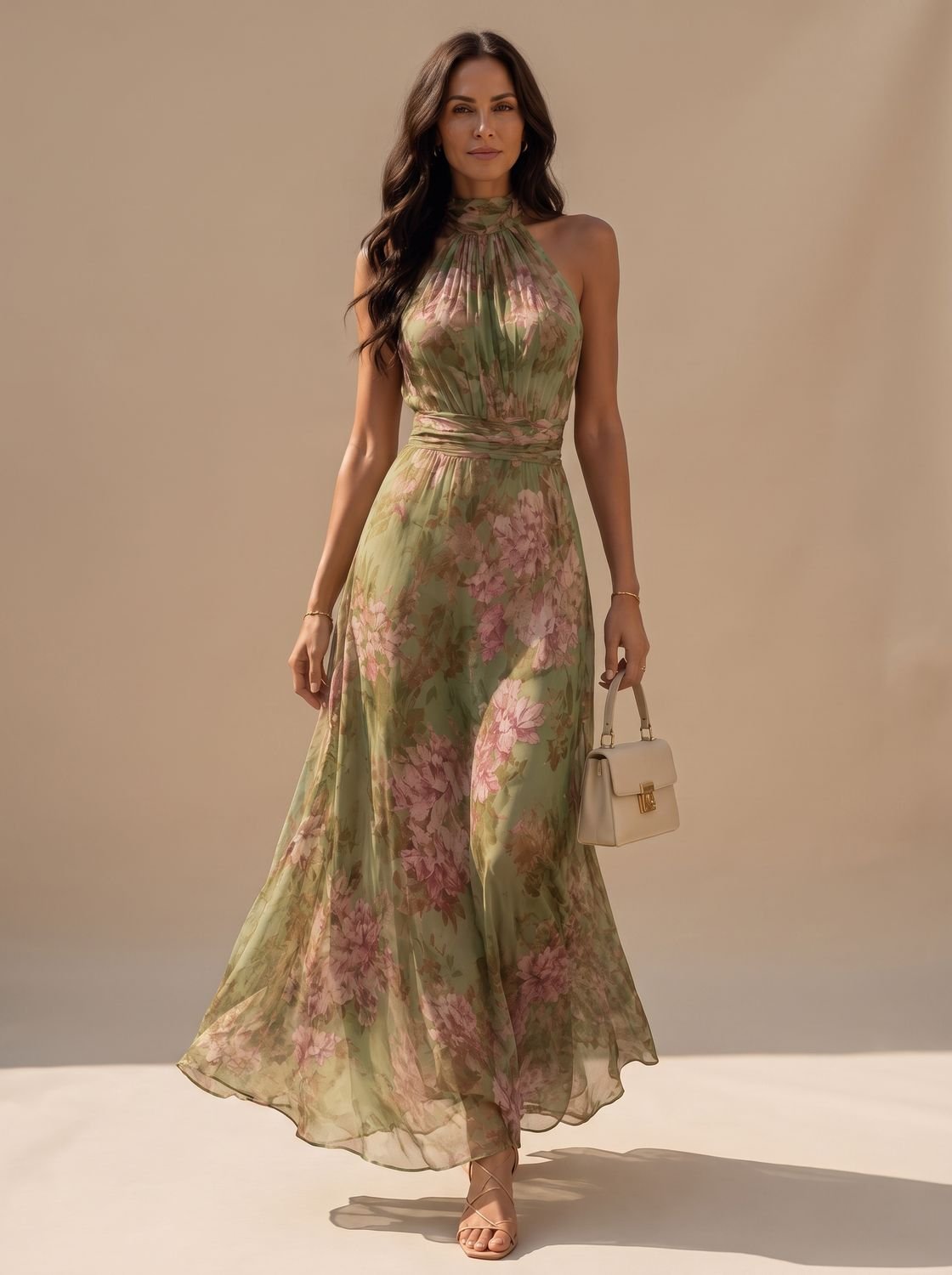 Dames bohemian maxi-jurk van chiffon met bloemenprint