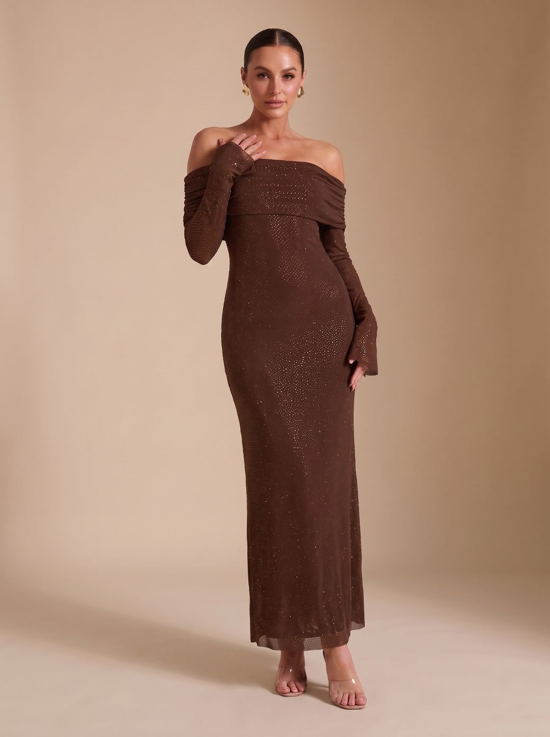 Aansluitende damesjurk met pailletten en elegante maxi-lengte