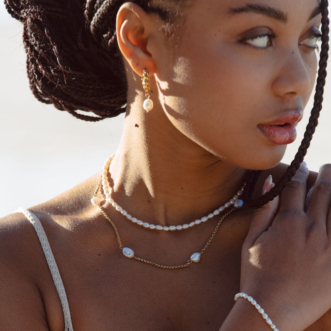 Zoetwaterparel Choker met Gouden PVD Coating voor Dames