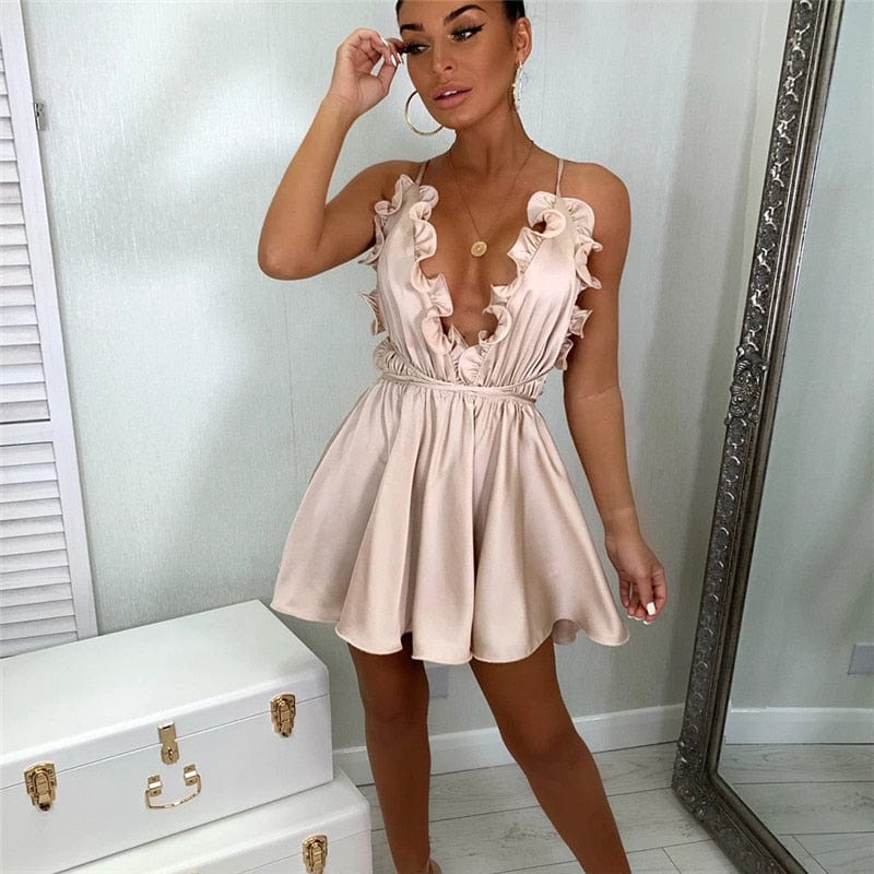 Zomers Beige Jurkje Met V-hals En Open Rug