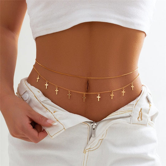 Zomerse Body Chain Met Kruis Bedeltjes