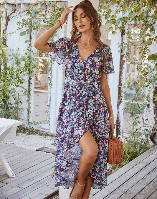 Zwart Midi Jurk Met Bohemian Bloemen Print