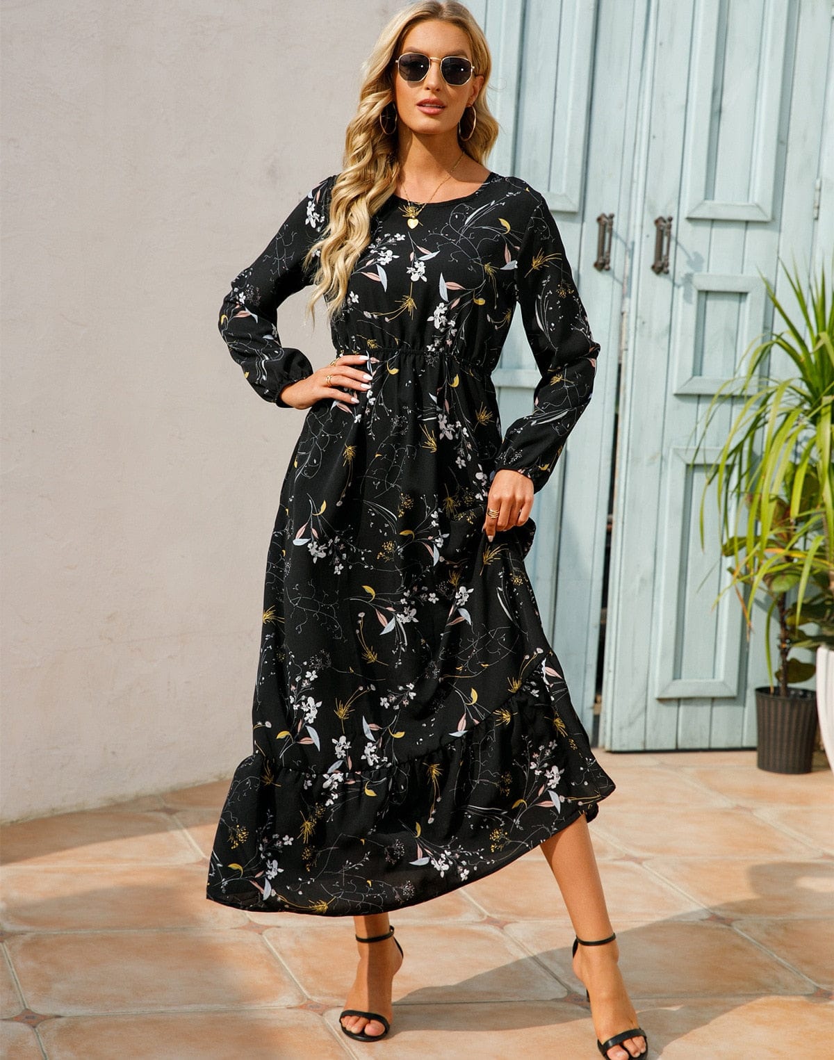 Zwarte Bohemian Maxi Jurk High Waist