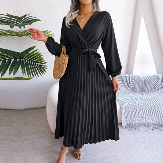 Zwarte Elegante Maxi Jurk Met V-hals Feestelijke Boho Stijl