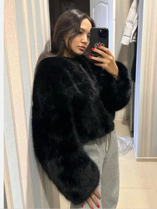 Zwarte Fluffy Bontjas