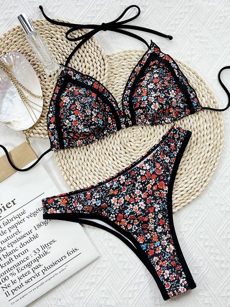 Zwarte Ibiza Bikini met Bloemenprint