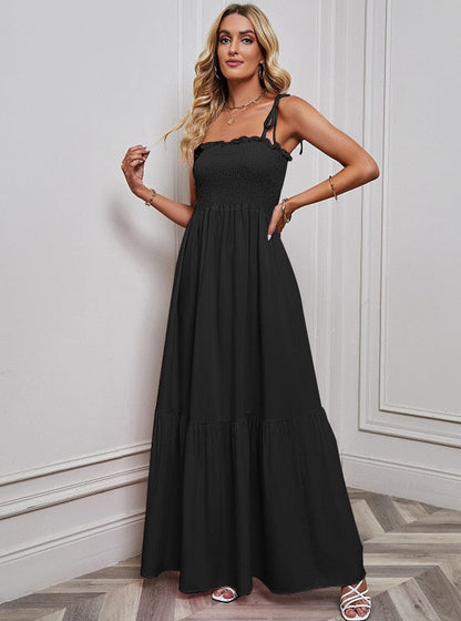 Zwarte Simpele Maxi Jurk Met Spaghetti Bandjes